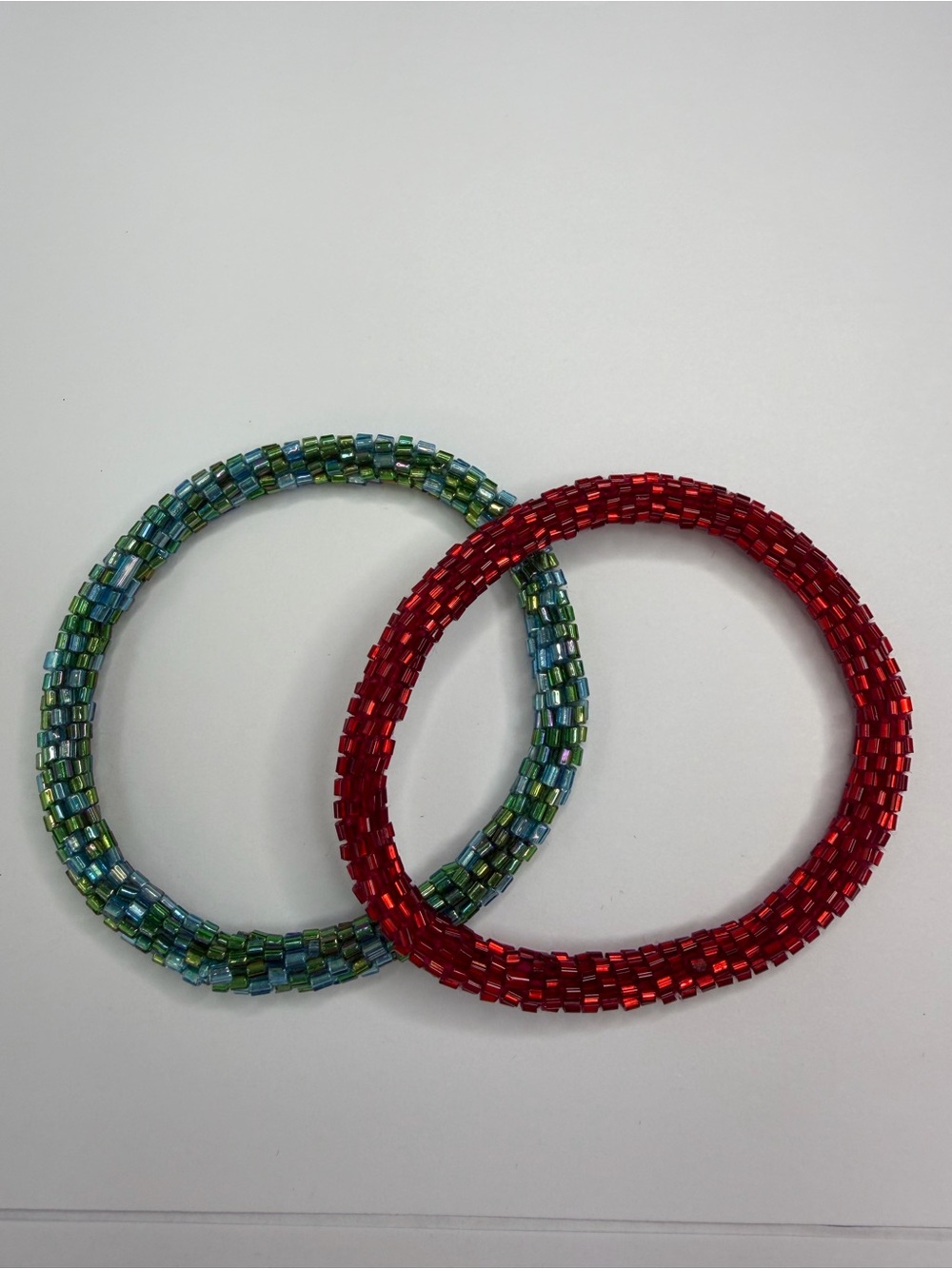 Handmade Red and Green Seed Bead Bracelets
